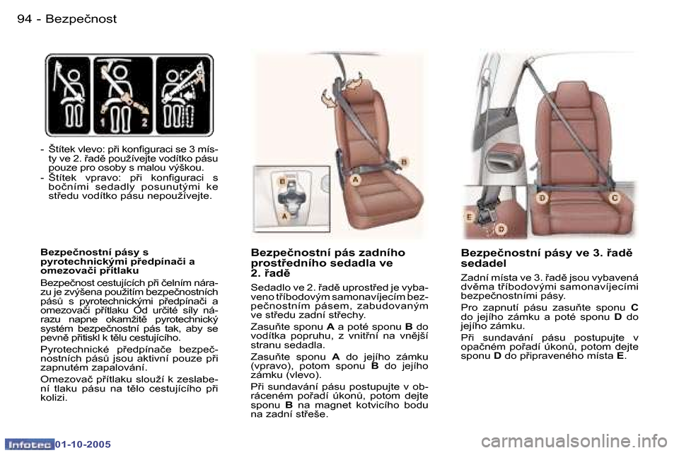 Peugeot 307 SW 2005.5  Návod k obsluze (in Czech) �B�e�z�p�e�č�n�o�s�t�9�4 �-
�0�1�-�1�0�-�2�0�0�5
�9�5�B�e�z�p�e�č�n�o�s�t�-
�0�1�-�1�0�-�2�0�0�5
�-�  �Š�t�í�t�e�k� �v�l�e�v�o�:� �p9�i� �k�o�n�i�g�u�r�a�c�i� �s�e� �3� �m�í�s�-�t�y� �v�e� �2�.�