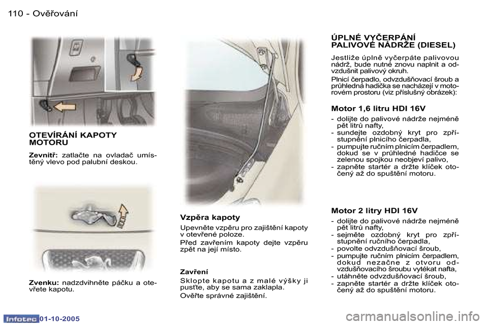 Peugeot 307 SW 2005.5  Návod k obsluze (in Czech) �O�v)�o�v�á�n�í�1�1�0 �-
�0�1�-�1�0�-�2�0�0�5
�1�1�1�O�v)�o�v�á�n�í�-
�0�1�-�1�0�-�2�0�0�5
�O�T�E�V�Í�R�Á�N�Í� �K�A�P�O�T�Y�  
�M�O�T�O�R�U
�Z�e�v�n�i�t9�:�  �z�a�t�l�a�č�t�e�  �n�a�  �