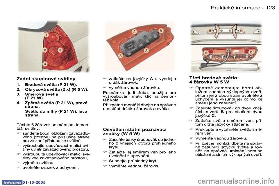 Peugeot 307 SW 2005.5  Návod k obsluze (in Czech) �P�r�a�k�t�i�c�k�é� �i�n�f�o�r�m�a�c�e�1�2�2 �-
�0�1�-�1�0�-�2�0�0�5
�1�2�3�P�r�a�k�t�i�c�k�é� �i�n�f�o�r�m�a�c�e�-
�0�1�-�1�0�-�2�0�0�5
�Z�a�d�n�í� �s�k�u�p�i�n�o�v�é� �s�v�í�t�i�l�n�y
�1�.�  �B