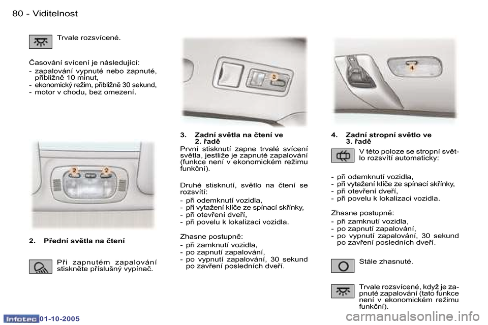 Peugeot 307 SW 2005.5  Návod k obsluze (in Czech) �V�i�d�i�t�e�l�n�o�s�t�8�0 �-
�0�1�-�1�0�-�2�0�0�5
�3�.�  �Z�a�d�n�í� �s�v)�t�l�a� �n�a� �č�t�e�n�í� �v�e� �2�.� �a�d)
�S�t�á�l�e� �z�h�a�s�n�u�t�é�.
�P�r�v�n�í�  �s�t�i�s�k�n�u�t�í�  �z�a�