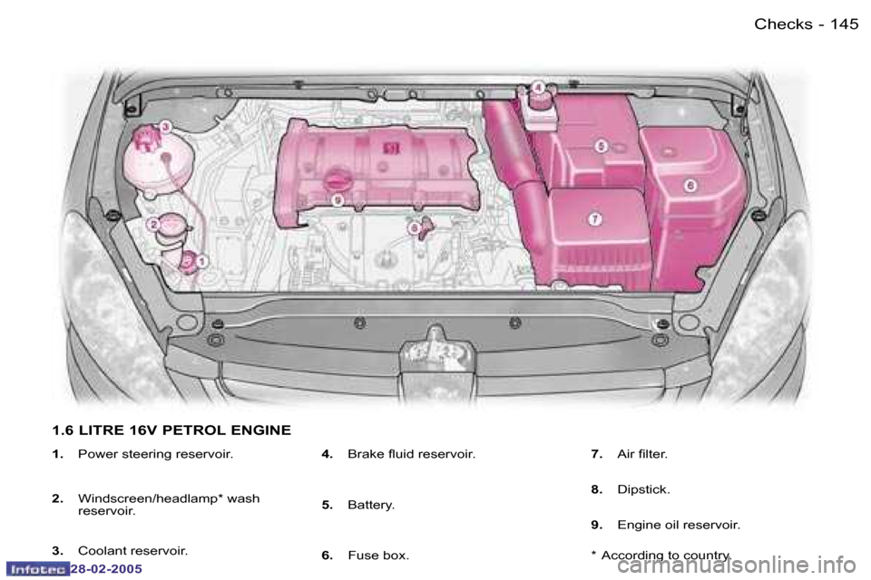 Peugeot 307 SW 2005  Owners Manual �C�h�e�c�k�s�1�4�4 �-
�2�8�-�0�2�-�2�0�0�5
�1�4�5�C�h�e�c�k�s�-
�2�8�-�0�2�-�2�0�0�5
�1�.� �P�o�w�e�r� �s�t�e�e�r�i�n�g� �r�e�s�e�r�v�o�i�r�.
�2�.�  �W�i�n�d�s�c�r�e�e�n�/�h�e�a�d�l�a�m�p�*� �w�a�s�h�