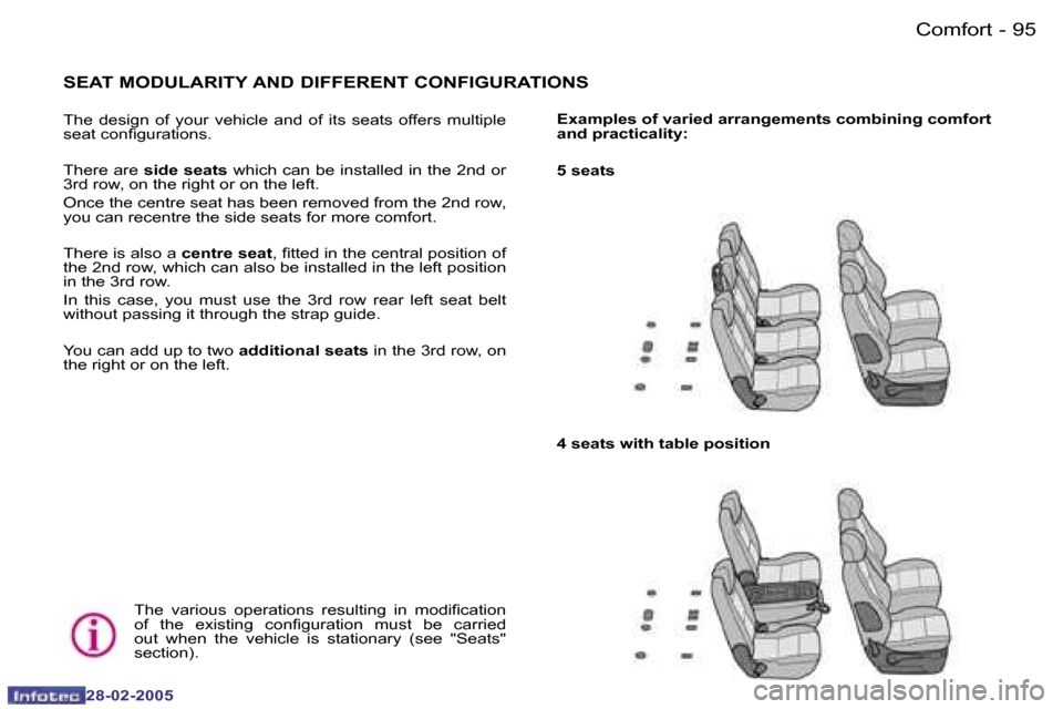 Peugeot 307 SW 2005  Owners Manual �C�o�m�f�o�r�t�9�4 �-
�2�8�-�0�2�-�2�0�0�5
�9�5�C�o�m�f�o�r�t�-
�2�8�-�0�2�-�2�0�0�5
�S�E�A�T� �M�O�D�U�L�A�R�I�T�Y� �A�N�D� �D�I�F�F�E�R�E�N�T� �C�O�N�F�I�G�U�R�A�T�I�O�N�S
�T�h�e�  �d�e�s�i�g�n�  �o