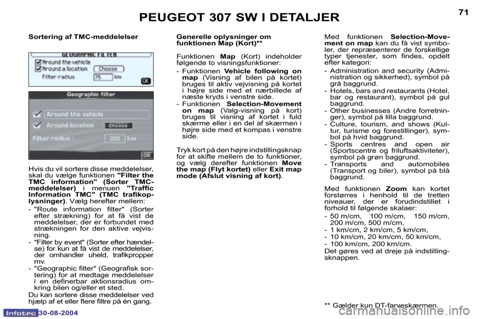 Peugeot 307 SW 2004.5  Instruktionsbog (in Danish) �7�0
�3�0�-�0�8�-�2�0�0�4
�7�1
�3�0�-�0�8�-�2�0�0�4
�P�E�U�G�E�O�T� �3�0�7� �S�W� �I� �D�E�T�A�L�J�E�R
�S�o�r�t�e�r�i�n�g� �a�f� �T�M�C�-�m�e�d�d�e�l�e�l�s�e�r 
�H�v�i�s� �d�u� �v�i�l� �s�o�r�t�e�r�e�