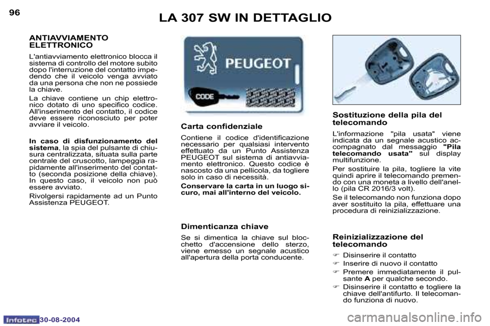 Peugeot 307 SW 2004.5  Manuale del proprietario (in Italian) �9�6
�3�0�-�0�8�-�2�0�0�4
�9�7
�3�0�-�0�8�-�2�0�0�4
�L�A� �3�0�7� �S�W� �I�N� �D�E�T�T�A�G�L�I�O
�A�N�T�I�A�V�V�I�A�M�E�N�T�O�  
�E�L�E�T�T�R�O�N�I�C�O
�L��a�n�t�i�a�v�v�i�a�m�e�n�t�o� �e�l�e�t�t�r�o