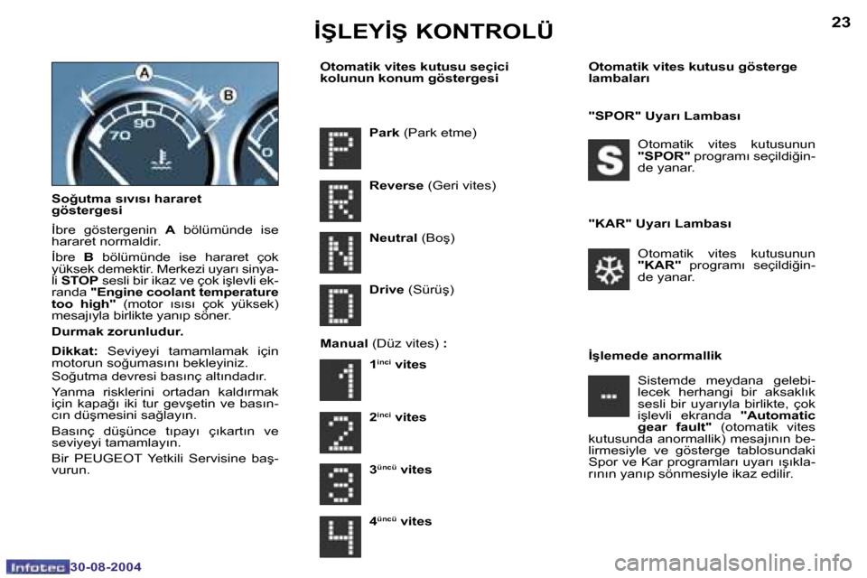 Peugeot 307 SW 2004.5  Kullanım Kılavuzu (in Turkish) �2�2
�3�0�-�0�8�-�2�0�0�4
�2�3
�3�0�-�0�8�-�2�0�0�4
�S�o�ğ�u�t�m�a� �s�ı�v�ı�s�ı� �h�a�r�a�r�e�t�  
�g�ö�s�t�e�r�g�e�s�i 
�İ�b�r�e�  �g�ö�s�t�e�r�g�e�n�i�n� �A�  �b�ö�l�ü�m�ü�n�d�e�  �i�s�e�