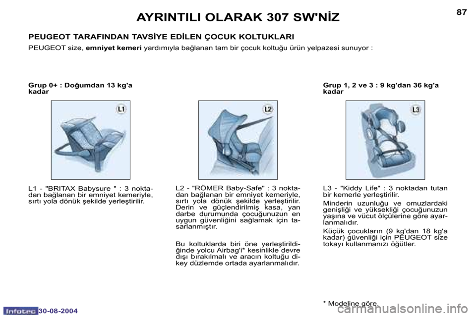 Peugeot 307 SW 2004.5  Kullanım Kılavuzu (in Turkish) �8�6
�3�0�-�0�8�-�2�0�0�4
�8�7
�3�0�-�0�8�-�2�0�0�4
�L�2�  �-�  �"�R�Ö�M�E�R�  �B�a�b�y�-�S�a�f�e�"�  �:�  �3�  �n�o�k�t�a�- 
�d�a�n� �b�a�ğ�l�a�n�a�n� �b�i�r� �e�m�n�i�y�e�t� �k�e�m�e�r�i�y�l�e�,� 