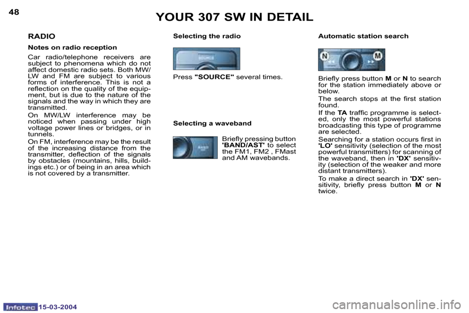 Peugeot 307 SW 2004  Owners Manual �1�5�-�0�3�-�2�0�0�4�1�5�-�0�3�-�2�0�0�4
�4�8�4�9�Y�O�U�R� �3�0�7� �S�W� �I�N� �D�E�T�A�I�L
�S�e�l�e�c�t�i�n�g� �t�h�e� �r�a�d�i�o �A�u�t�o�m�a�t�i�c� �s�t�a�t�i�o�n� �s�e�a�r�c�h�R�A�D�I�O
�N�o�t�e�s