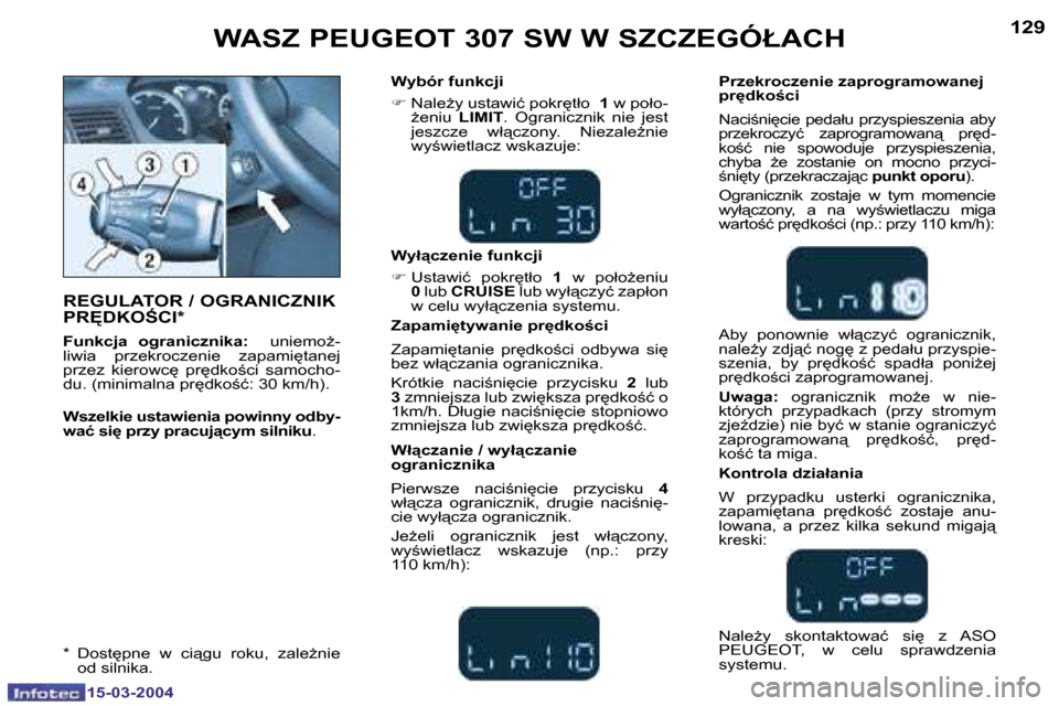 Peugeot 307 SW 2004  Instrukcja Obsługi (in Polish) �1�5�-�0�3�-�2�0�0�4�1�5�-�0�3�-�2�0�0�4
�1�2�8�1�2�9�W�A�S�Z� �P�E�U�G�E�O�T� �3�0�7� �S�W� �W� �S�Z�C�Z�E�G�Ó�Ł�A�C�H
�R�E�G�U�L�A�T�O�R� �/� �O�G�R�A�N�I�C�Z�N�I�K�  
�P�R	�D�K�O:�C�I�*
�F�u�n�