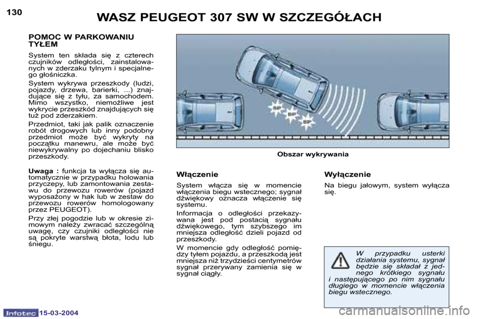 Peugeot 307 SW 2004  Instrukcja Obsługi (in Polish) �1�5�-�0�3�-�2�0�0�4�1�5�-�0�3�-�2�0�0�4
�1�3�0�1�3�1�W�A�S�Z� �P�E�U�G�E�O�T� �3�0�7� �S�W� �W� �S�Z�C�Z�E�G�Ó�Ł�A�C�H
�P�O�M�O�C� �W� �P�A�R�K�O�W�A�N�I�U�  
�T�Y�Ł�E�M
�S�y�s�t�e�m�  �t�e�n�  �s