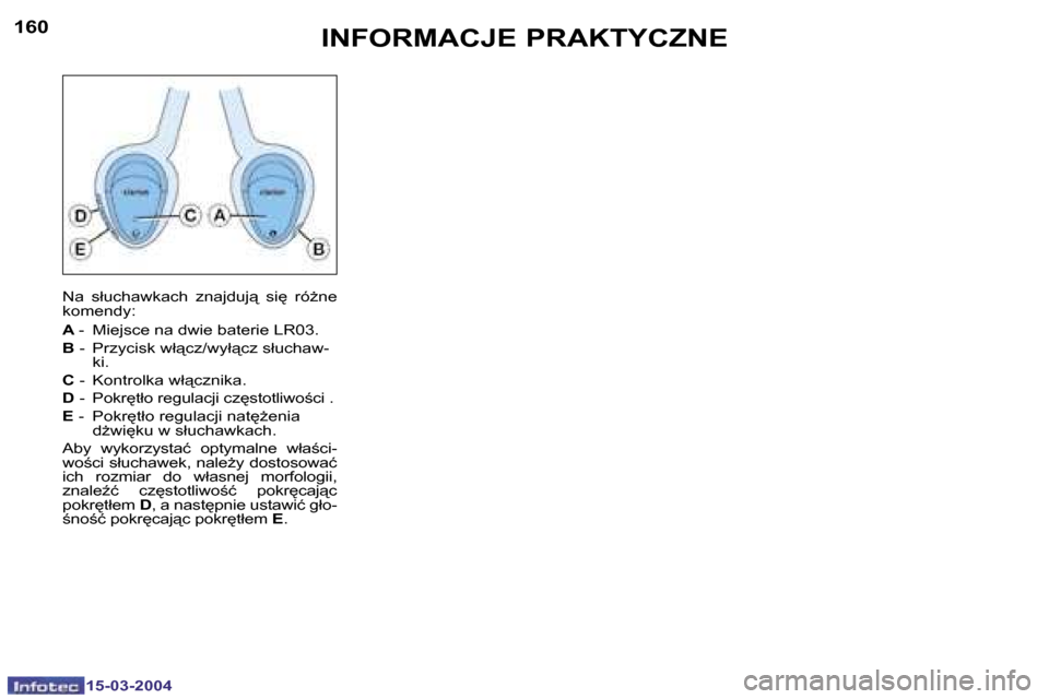 Peugeot 307 SW 2004  Instrukcja Obsługi (in Polish) �1�5�-�0�3�-�2�0�0�4�1�5�-�0�3�-�2�0�0�4
�1�6�0�1�6�1�I�N�F�O�R�M�A�C�J�E� �P�R�A�K�T�Y�C�Z�N�E
�N�a�  �s�ł�u�c�h�a�w�k�a�c�h�  �z�n�a�j�d�u�j"�  �s�i
�  �r�óG�n�e�  
�k�o�m�e�n�d�y�: 
�A� �-�  �