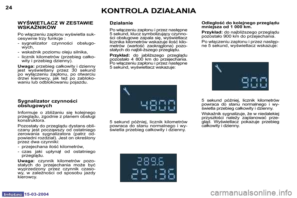 Peugeot 307 SW 2004  Instrukcja Obsługi (in Polish) �2�4
�1�5�-�0�3�-�2�0�0�4
�2�5
�1�5�-�0�3�-�2�0�0�4
�K�O�N�T�R�O�L�A� �D�Z�I�A�Ł�A�N�I�A
�W�Y:�W�I�E�T�L�A�C�Z� �W� �Z�E�S�T�A�W�I�E�  
�W�S�K�AD�N�I�K�Ó�W� 
�P�o� �w�ł"�c�z�e�n�i�u� �z�a�p�ł�o