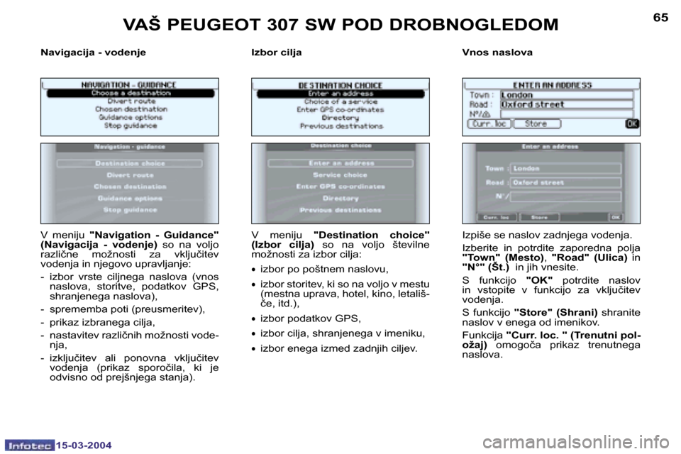 Peugeot 307 SW 2004  Priročnik za lastnika (in Slovenian) �1�5�-�0�3�-�2�0�0�4�1�5�-�0�3�-�2�0�0�4
�6�4�6�5
�N�a�v�i�g�a�c�i�j�a� �-� �v�o�d�e�n�j�e�  �I�z�b�o�r� �c�i�l�j�a �V�n�o�s� �n�a�s�l�o�v�a
�V�  �m�e�n�i�j�u� �"�N�a�v�i�g�a�t�i�o�n�  �-�  �G�u�i�d�a