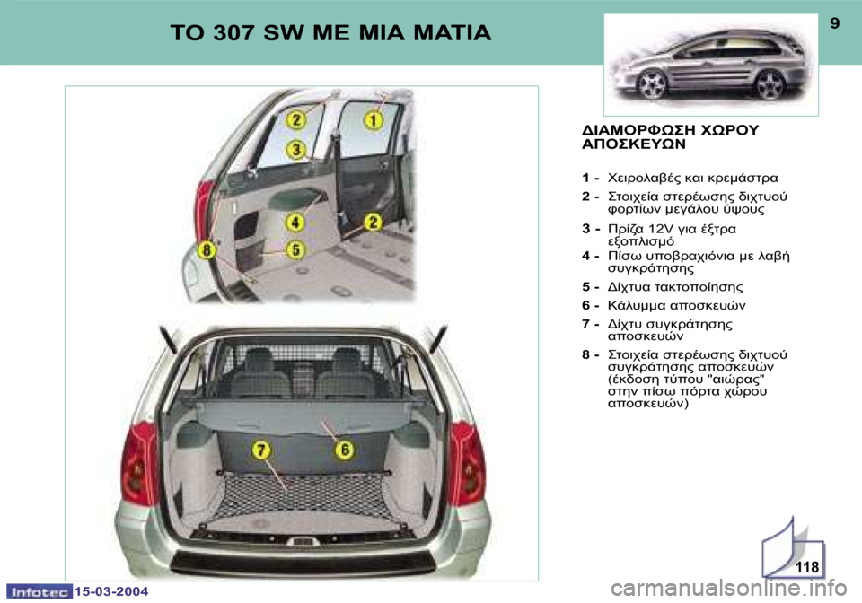 Peugeot 307 SW 2004  Εγχειρίδιο χρήσης (in Greek) �1�5�-�0�3�-�2�0�0�4�1�5�-�0�3�-�2�0�0�4
�1�1�8
�8�9	"� �3�0�7� �S�W� 