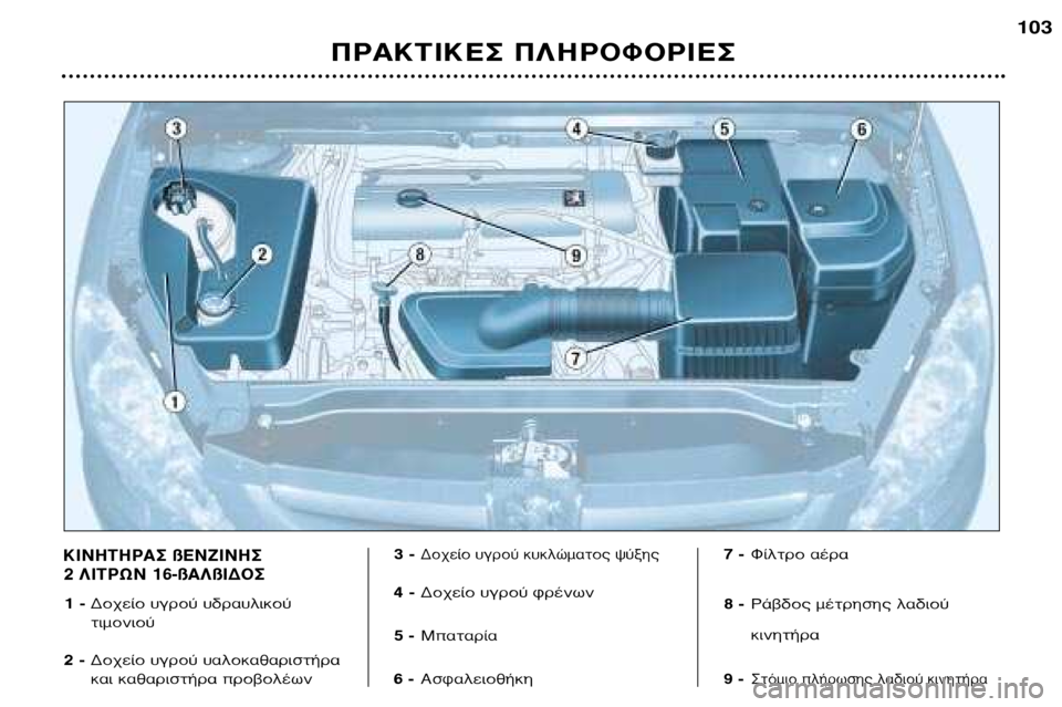 Peugeot 307 SW 2002  Εγχειρίδιο χρήσης (in Greek) ¶ƒ∞∫∆π∫∂™ ¶§∏ƒ√º√ƒπ∂™103
KINHTHPA™ ß∂¡∑π¡∏™  
2 §π∆ƒø¡ 16-ß∞§ßπ¢√™
1 -
¢Ô¯Â›Ô ˘ÁÚÔ‡ ˘‰Ú·˘ÏÈÎÔ‡ÙÈÌÔÓÈÔ‡
