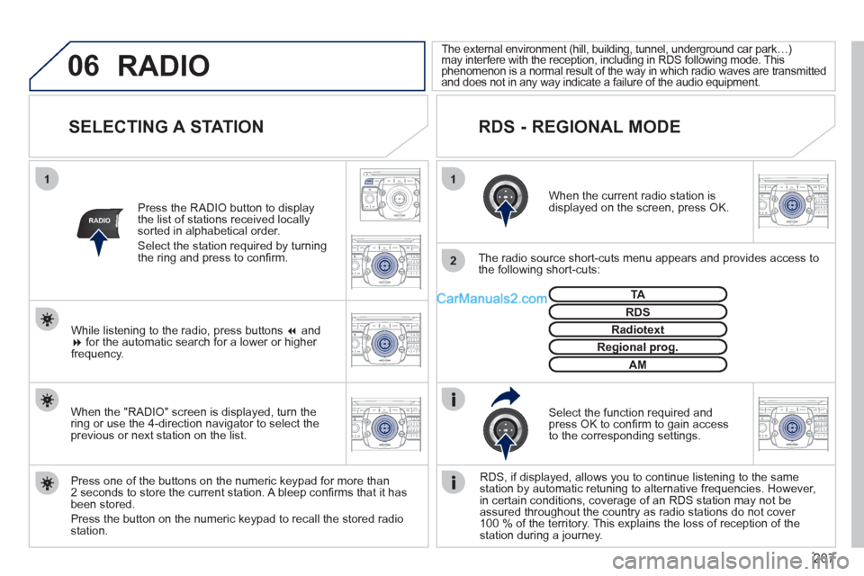 Peugeot 308 CC 2011  Owners Manual 207
06
11
2
NAV ESC TRAFFICRADIOMEDIA
2ABC3DEF5JKL4GHI6MNO8TUV7PQRS9WXYZ0*#
1RADIO MEDIANAV ESC TRAFFIC
SETUPADDR
BOOK
RADIO
2ABC3DEF5JKL4GHI6MNO8TUV7PQRS9WXYZ0*#
1RADIO MEDIANAV ESC TRAFFIC
SETUPADDR