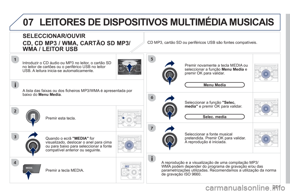 Peugeot 308 SW BL 2013  Manual do proprietário (in Portuguese) 271
07
MEDIA
2ABC3DEF5JKL4GHI6MNO8TUV7PQRS9WXYZ0*#
1RADIO MEDIANAV ESC TRAFFIC
SETUPADDR
BOOK
2ABC3DEF5JKL4GHI6MNO8TUV7PQRS9WXYZ0*#
1RADIO MEDIANAV ESC TRAFFIC
SETUPADDR
BOOK
2ABC3DEF5JKL4GHI6MNO8TUV7