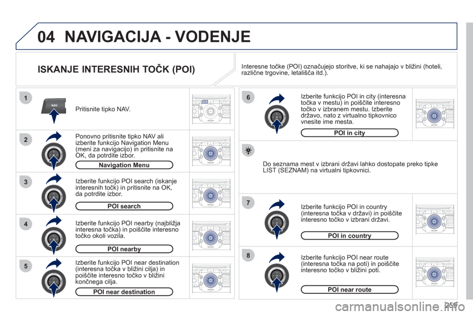 Peugeot 308 SW BL 2011  Priročnik za lastnika (in Slovenian) 259
04
2ABC3DEF5JKL4GHI6MNO8TUV7PQRS9WXYZ0*#
1RADIO MEDIANAVESC TRAFFIC
SETUPADDR
BOOK
2ABC3DEF5JKL4GHI6MNO8TUV7PQRS9WXYZ0*#
1RADIO MEDIANAV ESC TRAFFIC
SETUPADDR
BOOK
NAV1
3
4
6
7
8
2ABC3DEF5JKL4GHI6