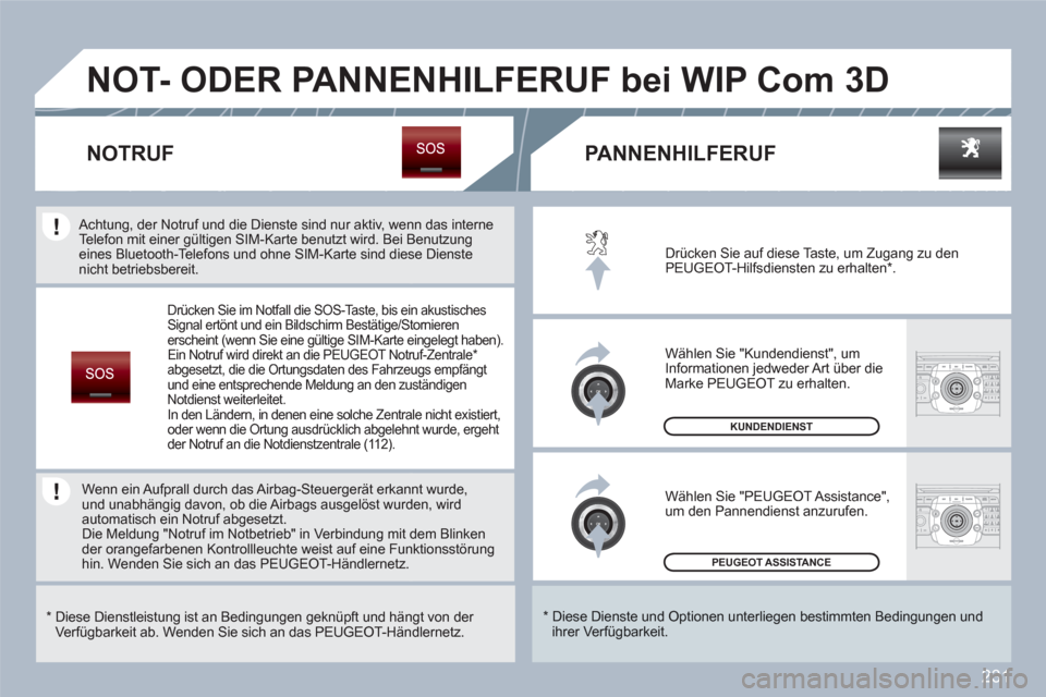 Peugeot 308 SW BL 2010.5  Betriebsanleitung (in German) 231
2ABC3DEF5JKL4GHI6MNO8TUV7PQRS9WXYZ0*#
1RADIOMEDIANAVESCTRAFFICSETUPADDRBOOK
2ABC3DEF5JKL4GHI6MNO8TUV7PQRS9WXYZ0*#
1RADIOMEDIANAVESCTRAFFICSETUPADDRBOOK
PEUGEOT ASSISTANCE  
 
KUNDENDIENST
 
Drück