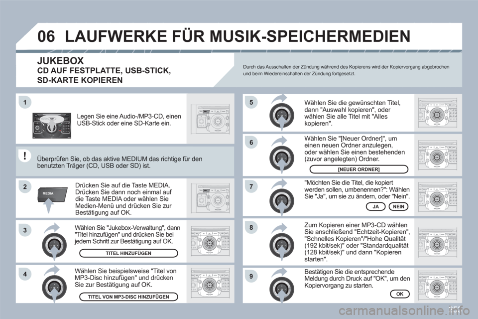 Peugeot 308 SW BL 2010.5  Betriebsanleitung (in German) 253
2ABC3DEF5JKL4GHI6MNO8TUV7PQRS9WXYZ0*#
1RADIO MEDIANAV ESC TRAFFIC
SETUPADDR
BOOK
1
2
3
RADIONAVESCTRAFFICADDRBOOKMEDIAMEDIA
RADIONAVESCTRAFFICADDRBOOKMEDIAMEDIA
2ABC3DEF5JKL4GHI6MNO8TUV7PQRS9WXYZ0