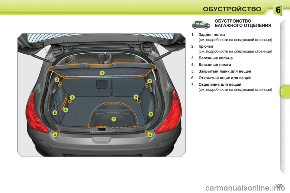 Peugeot 308 SW BL 2010.5  Инструкция по эксплуатации (in Russian) 109
ОБУСТРОЙСТВО
ОБУСТРОЙСТВОБАГАЖНОГО ОТДЕЛЕНИЯ 
 
 
 
 
1. 
  Задняя полка  
 
 
 (см. подробности на следующей стра