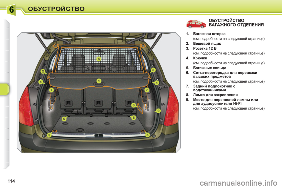Peugeot 308 SW BL 2010.5  Инструкция по эксплуатации (in Russian) ОБУСТРОЙСТВО
ОБУСТРОЙСТВОБАГАЖНОГО ОТДЕЛЕНИЯ 
 
 
 
1. 
  Багажная шторка  
 
 
 (см. подробности на следующей стра