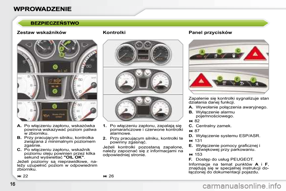 Peugeot 308 SW BL 2008.5  Instrukcja Obsługi (in Polish) � � �Z�e�s�t�a�w� �w�s�k�aE�n�i�k�ó�w� � � �P�a�n�e�l� �p�r�z�y�c�i�s�k�ó�w� 
   
A. � �  �P�o� �w�ł"�c�z�e�n�i�u� �z�a�p�ł�o�n�u�,� �w�s�k�a�z�ó�w�k�a� 
�p�o�w�i�n�n�a� �w�s�k�a�z�y�w�a�ć� �p