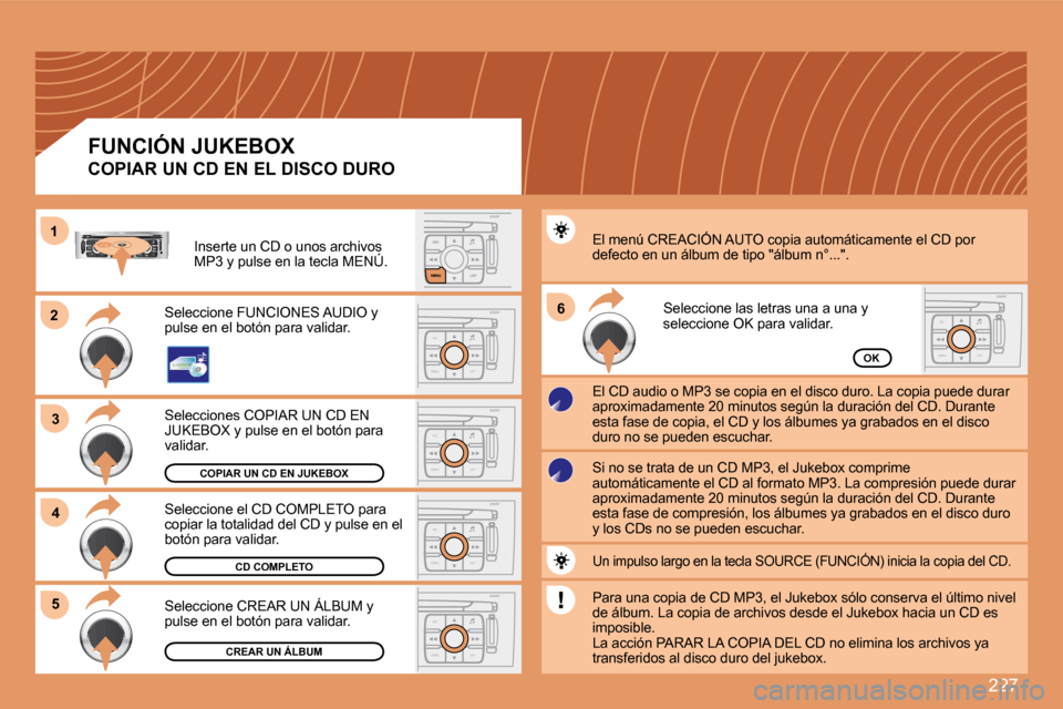 Peugeot 308 SW BL 2008  Manual del propietario (in Spanish) 227
22
33
S
O
SSOURCE
MODE BAND ESC
2
abc
5
jkl
8
tuv 3
def
6
mno
9
wxyz
1 4
ghi
7
pqrs0 # MENU LIST
TA 
PTY
DARK
ESC
MENU LIST
66
ESC
MENU LIST
ESC
MENU LIST
ESC
MENU LIST
44
ESC
MENU LIST
55
11
COPI