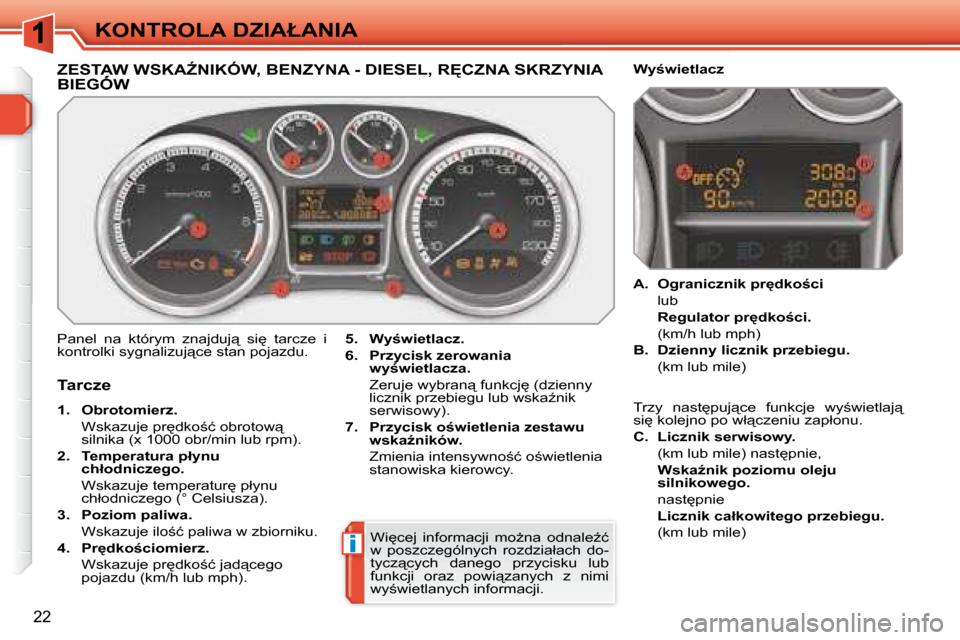Peugeot 308 SW BL 2008  Instrukcja Obsługi (in Polish) i
22
�K�O�N�T�R�O�L�A� �D�Z�I�A�Ł�A�N�I�A
� � � � � � � � � � � � � �Z�E�S�T�A�W� �W�S�K�AD�N�I�K�Ó�W�,� �B�E�N�Z�Y�N�A� �-� �D�I�E�S�E�L�,� �R	�C�Z�N�A� �S�K�R�Z�Y�N�I�A� �B�I�E�G�Ó�W� � � � � �