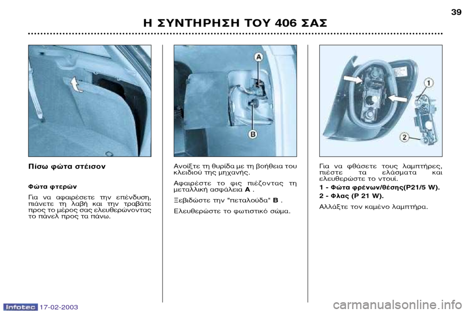 Peugeot 406 Break 2003  Εγχειρίδιο χρήσης (in Greek) 17-02-2003
¶›Ûˆ ÊÒÙ· ÛÙ¤ÈÛÔÓ 
ºÒÙ· ÊÙÂÚÒÓ 
°È·  Ó·  ·Ê·ÈÚ¤ÛÂÙÂ  ÙËÓ  Â¤Ó‰˘ÛË, 
È¿ÓÂÙÂ  ÙË  Ï·‚‹  Î·È  ÙËÓ  ÙÚ·‚¿ÙÂ