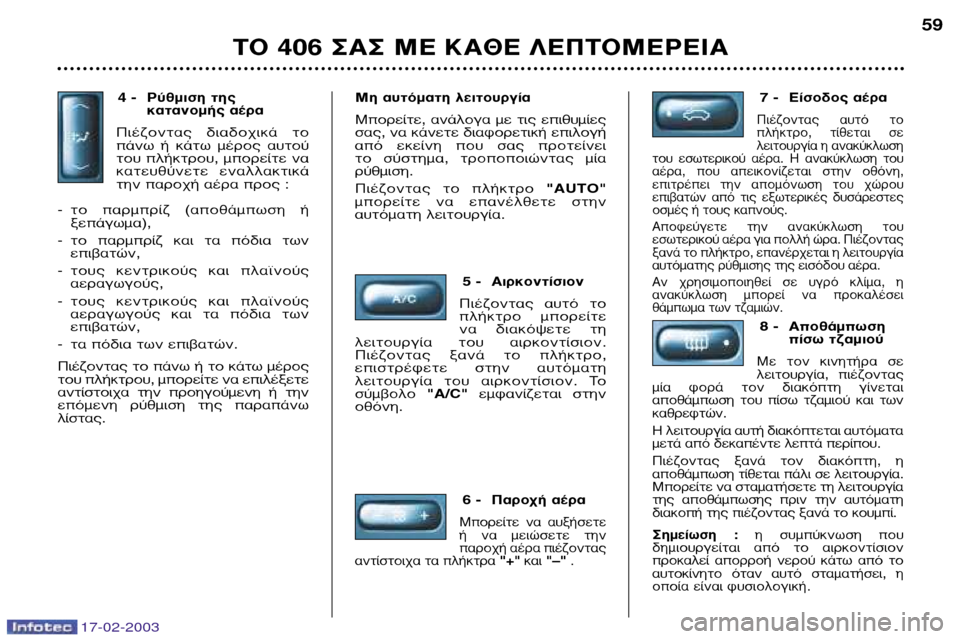 Peugeot 406 Break 2003  Εγχειρίδιο χρήσης (in Greek) 17-02-2003
4 -ƒ‡ıÌÈÛË ÙË˜
Î·Ù·ÓÔÌ‹˜ ·¤Ú·
¶È¤˙ÔÓÙ·˜  ‰È·‰Ô¯ÈÎ¿  ÙÔ 
¿Óˆ  ‹  Î¿Ùˆ  Ì¤ÚÔ˜  ·˘ÙÔ‡
ÙÔ˘  Ï‹ÎÙÚÔ˘, ÌÔ