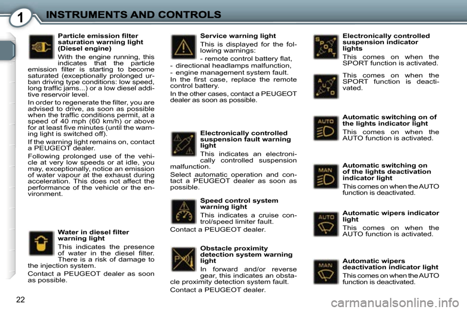 Peugeot 407 C 2006.5  Owners Manual �1
�2�2
�E�l�e�c�t�r�o�n�i�c�a�l�l�y� �c�o�n�t�r�o�l�l�e�d� �s�u�s�p�e�n�s�i�o�n� �i�n�d�i�c�a�t�o�r� �l�i�g�h�t�s
�T�h�i�s�  �c�o�m�e�s�  �o�n�  �w�h�e�n�  �t�h�e� �S�P�O�R�T� �f�u�n�c�t�i�o�n� �i�s�