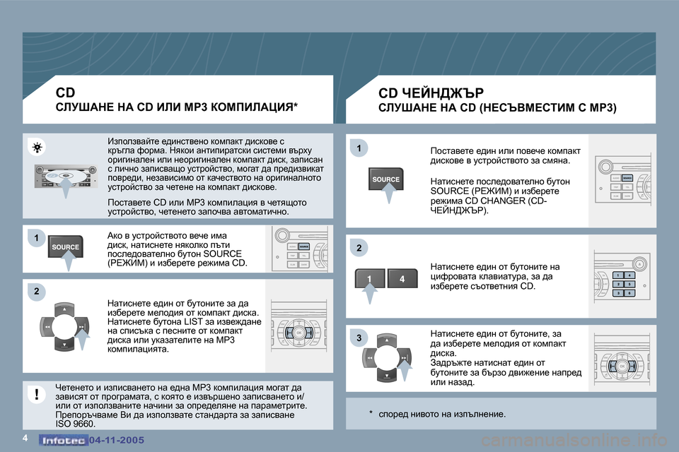 Peugeot 407 C 2005.5  Ръководство за експлоатация (in Bulgarian) �1 
�2 
�3
�4
�1 
�2
�0�4�-�1�1�-�2�0�0�5�0�4�-�1�1�-�2�0�0�5
�C�D� n?Cd>@qg
hbjoWd?� dW� �C�D� �(d?hqYc?hiBc� h� cg�3�)� 
fhklwy_l_� _^bg� beb� ihy_