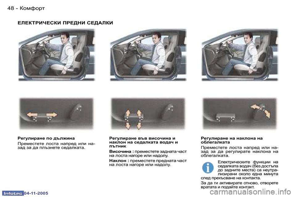 Peugeot 407 C 2005.5  Ръководство за експлоатация (in Bulgarian) �4�8 �-
�0�4�-�1�1�-�2�0�0�5
�4�9
�-
�0�4�-�1�1�-�2�0�0�5
?b?aigBn?KaB� Ig?>dB� K?>:baB
g_]mebjZÖ_� ih� ^te`bÖZ 
fà_f_kl_l_�  ehklZ�  gZ