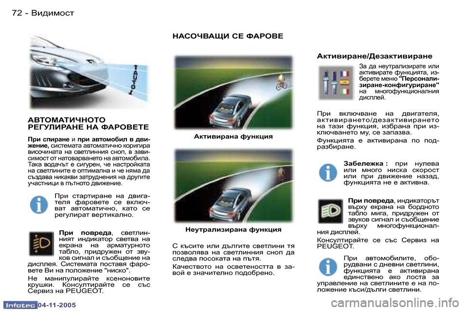 Peugeot 407 C 2005.5  Ръководство за експлоатация (in Bulgarian) �7�2 �-
�0�4�-�1�1�-�2�0�0�5
�7�3
�-
�0�4�-�1�1�-�2�0�0�5
:<LeF:LBQGeLe�  
J?=MEBJ:G?� G:� N:Je<?L?
Ijb�  kibjwg_� 
b� ijb�  w\lhfh[be�  \�  ^