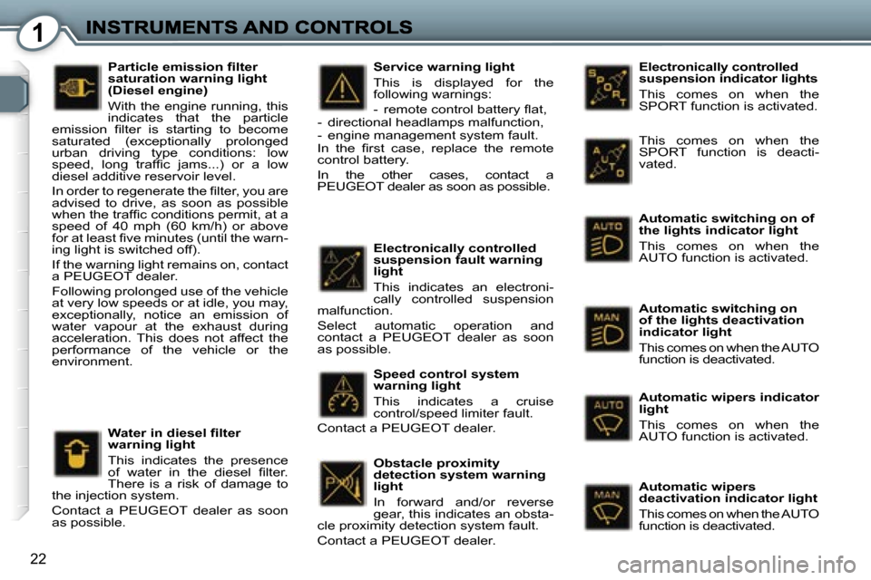 Peugeot 407 C Dag 2006.5  Owners Manual �1
�2�2
�E�l�e�c�t�r�o�n�i�c�a�l�l�y� �c�o�n�t�r�o�l�l�e�d� �s�u�s�p�e�n�s�i�o�n� �i�n�d�i�c�a�t�o�r� �l�i�g�h�t�s
�T�h�i�s�  �c�o�m�e�s�  �o�n�  �w�h�e�n�  �t�h�e� �S�P�O�R�T� �f�u�n�c�t�i�o�n� �i�s�