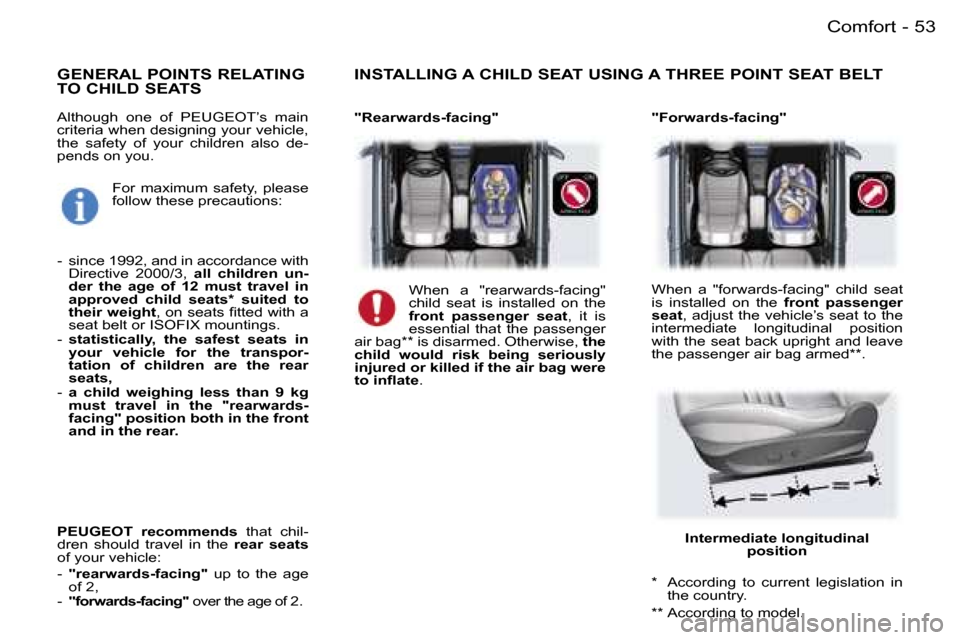 Peugeot 407 C Dag 2006  Owners Manual �5�3�C�o�m�f�o�r�t�-
�A�l�t�h�o�u�g�h�  �o�n�e�  �o�f�  �P�E�U�G�E�O�T�’�s�  �m�a�i�n�  
�c�r�i�t�e�r�i�a� �w�h�e�n� �d�e�s�i�g�n�i�n�g� �y�o�u�r� �v�e�h�i�c�l�e�,� 
�t�h�e�  �s�a�f�e�t�y�  �o�f�  �