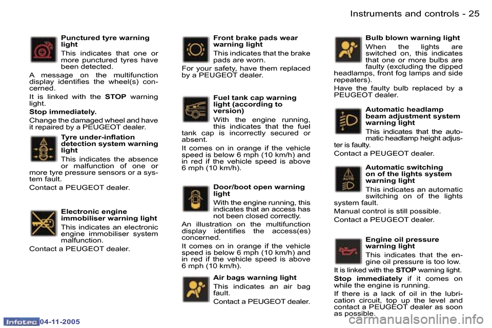 Peugeot 407 C Dag 2005.5  Owners Manual �I�n�s�t�r�u�m�e�n�t�s� �a�n�d� �c�o�n�t�r�o�l�s�2�4 �-
�0�4�-�1�1�-�2�0�0�5
�2�5�I�n�s�t�r�u�m�e�n�t�s� �a�n�d� �c�o�n�t�r�o�l�s�-
�0�4�-�1�1�-�2�0�0�5
�T�y�r�e� �u�n�d�e�r�-�i�n�l�a�t�i�o�n�  
�d�e�