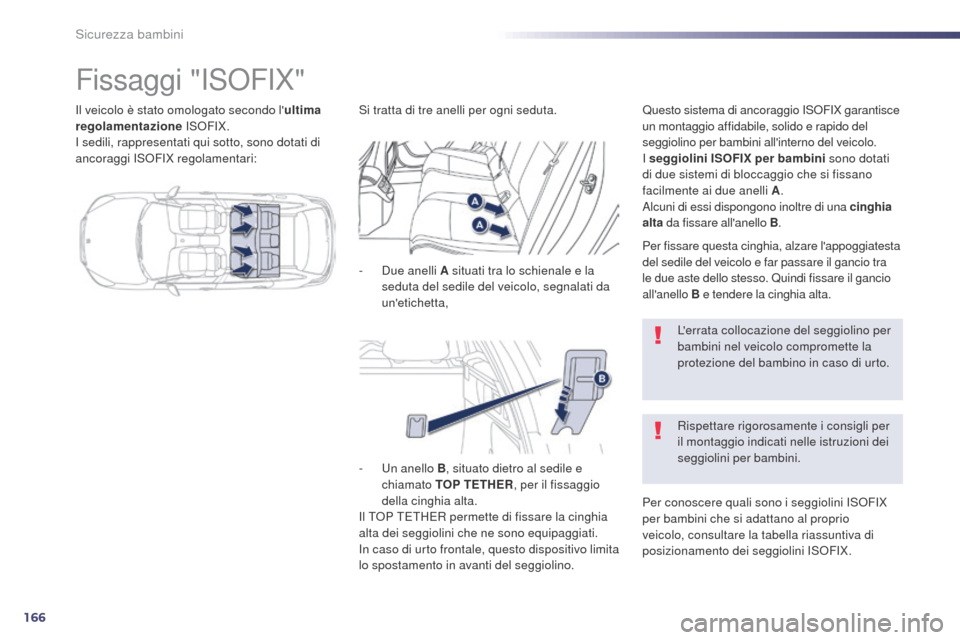 Peugeot 508 RXH 2014 Manuale del proprietario (in Italian) 166
508RXH_it_Chap06_securite-enfants_ed01-2014
Il veicolo è stato omologato secondo lultima
regolamentazione ISOFIX.
I sedili, rappresentati qui sotto, sono dotati di
ancoraggi ISOFIX regolament Peugeot 508 RXH 2014 Manuale del proprietario (in Italian) 166
508RXH_it_Chap06_securite-enfants_ed01-2014
Il veicolo è stato omologato secondo lultima
regolamentazione ISOFIX.
I sedili, rappresentati qui sotto, sono dotati di
ancoraggi ISOFIX regolament