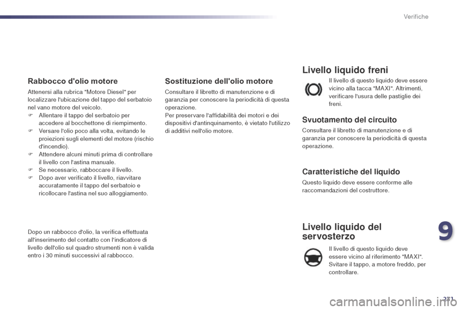 Peugeot 508 RXH 2014 Manuale del proprietario (in Italian) 231
508RXH_it_Chap09_verifications_ed01-2014
Il livello di questo liquido deve essere
vicino alla tacca "MA XI". Altrimenti,
verificare lusura delle pastiglie dei
freni.
Livello liquido freni
Svuo Peugeot 508 RXH 2014 Manuale del proprietario (in Italian) 231
508RXH_it_Chap09_verifications_ed01-2014
Il livello di questo liquido deve essere
vicino alla tacca "MA XI". Altrimenti,
verificare lusura delle pastiglie dei
freni.
Livello liquido freni
Svuo