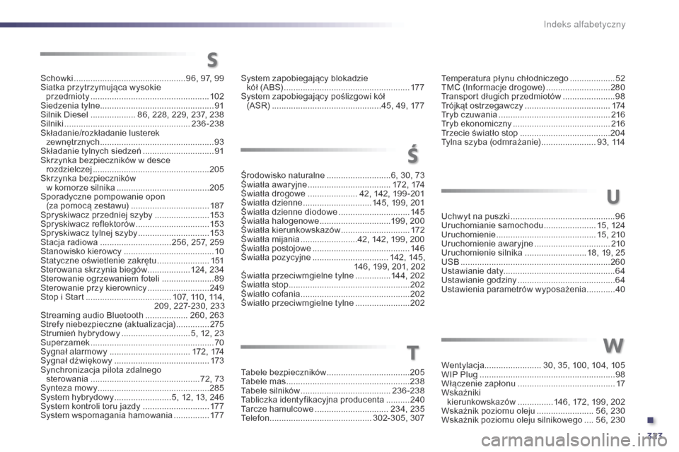 Peugeot 508 RXH 2014 Instrukcja Obsługi (in Polish) 323
508RXH_pl_Chap13_index-alpha_ed01-2014
Schowki ............................................... 96, 97, 99
Siatka przytrzymująca wysokie przedmioty
...............................
............ Peugeot 508 RXH 2014 Instrukcja Obsługi (in Polish) 323
508RXH_pl_Chap13_index-alpha_ed01-2014
Schowki ............................................... 96, 97, 99
Siatka przytrzymująca wysokie przedmioty
...............................
............