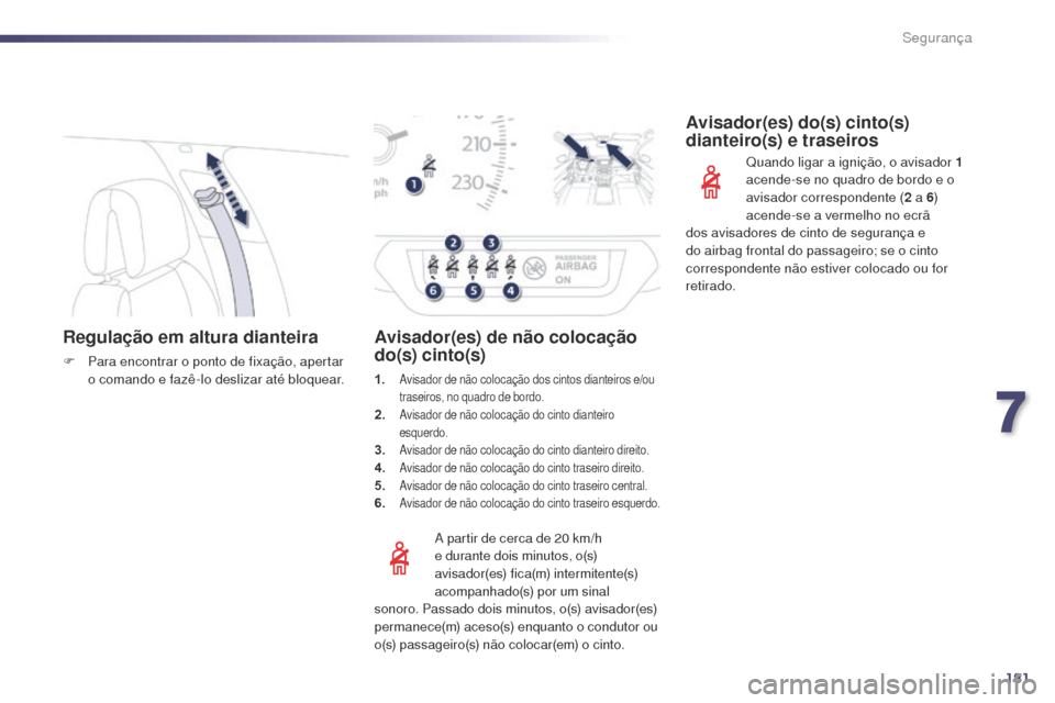 Peugeot 508 RXH 2014 Manual do proprietário (in Portuguese) 181
508rXH_pt_Chap07_securite_ed01-2014
Regulação em altura dianteira
F Para encontrar o ponto de fixação, apertar
o comando e fazê-lo deslizar até bloquear.
a
partir de cerca de 20 km/h
e Peugeot 508 RXH 2014 Manual do proprietário (in Portuguese) 181
508rXH_pt_Chap07_securite_ed01-2014
Regulação em altura dianteira
F Para encontrar o ponto de fixação, apertar
o comando e fazê-lo deslizar até bloquear.
a
partir de cerca de 20 km/h
e