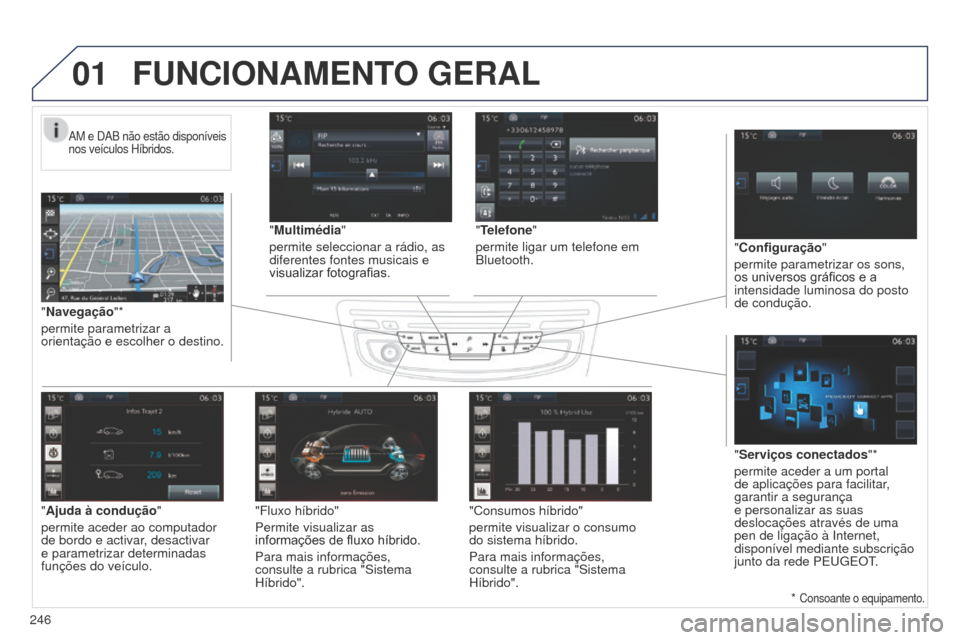 Peugeot 508 RXH 2014 Manual do proprietário (in Portuguese) 01
246
508rXH_pt_Chap11c_SMEgplus-i_ed01-2014
"Multimédia"
permite seleccionar a rádio, as
diferentes fontes musicais e
visualizar fotografias.
"Navegação "*
permite parametrizar a
orientaçã Peugeot 508 RXH 2014 Manual do proprietário (in Portuguese) 01
246
508rXH_pt_Chap11c_SMEgplus-i_ed01-2014
"Multimédia"
permite seleccionar a rádio, as
diferentes fontes musicais e
visualizar fotografias.
"Navegação "*
permite parametrizar a
orientaçã