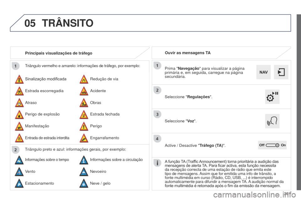 Peugeot 508 RXH 2014 Manual do proprietário (in Portuguese) 281
05
508rXH_pt_Chap11c_SMEgplus-i_ed01-2014
triângulo vermelho e amarelo: informações de tráfego, por exe\
mplo:
Sinalização modificada
Perigo de explosão
r
edução de via
Estrada fechada
E Peugeot 508 RXH 2014 Manual do proprietário (in Portuguese) 281
05
508rXH_pt_Chap11c_SMEgplus-i_ed01-2014
triângulo vermelho e amarelo: informações de tráfego, por exe\
mplo:
Sinalização modificada
Perigo de explosão
r
edução de via
Estrada fechada
E