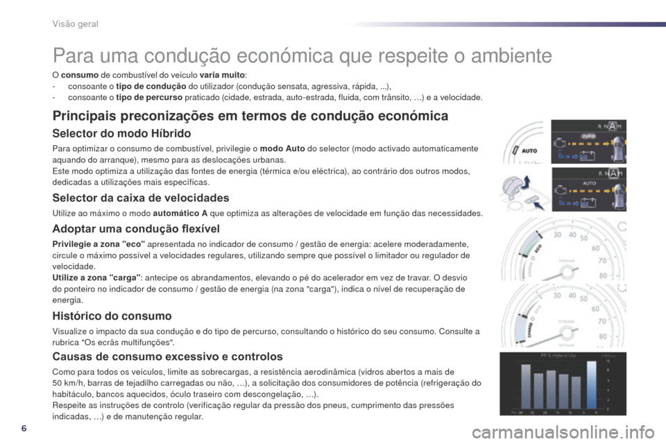 Peugeot 508 RXH 2014 Manual do proprietário (in Portuguese) 6
508rXH_pt_Chap00b_vue-ensemble_ed01-2014
Para uma condução económica que respeite o ambiente
O consumo de combustível do veículo varia muito :
- c onsoante o tipo de condução do utilizador Peugeot 508 RXH 2014 Manual do proprietário (in Portuguese) 6
508rXH_pt_Chap00b_vue-ensemble_ed01-2014
Para uma condução económica que respeite o ambiente
O consumo de combustível do veículo varia muito :
- c onsoante o tipo de condução do utilizador