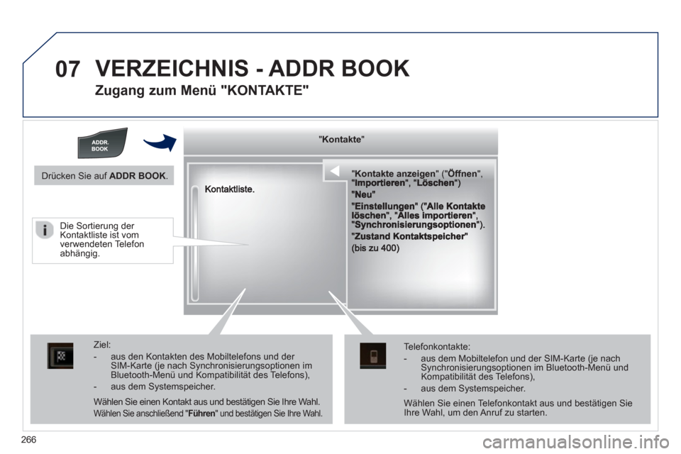 Peugeot 508 RXH 2012  Betriebsanleitung (in German) 266
07 VERZEICHNIS - ADDR BOOK
   
Zugang zum Menü "KONTAKTE" 
""""""""KontakteKontakteKontakteKontakteKontakteKontakteKontakteKontakteKontakteKontakteKontakteKontakteKontakteKontakteKtktKtktKtktKtkt