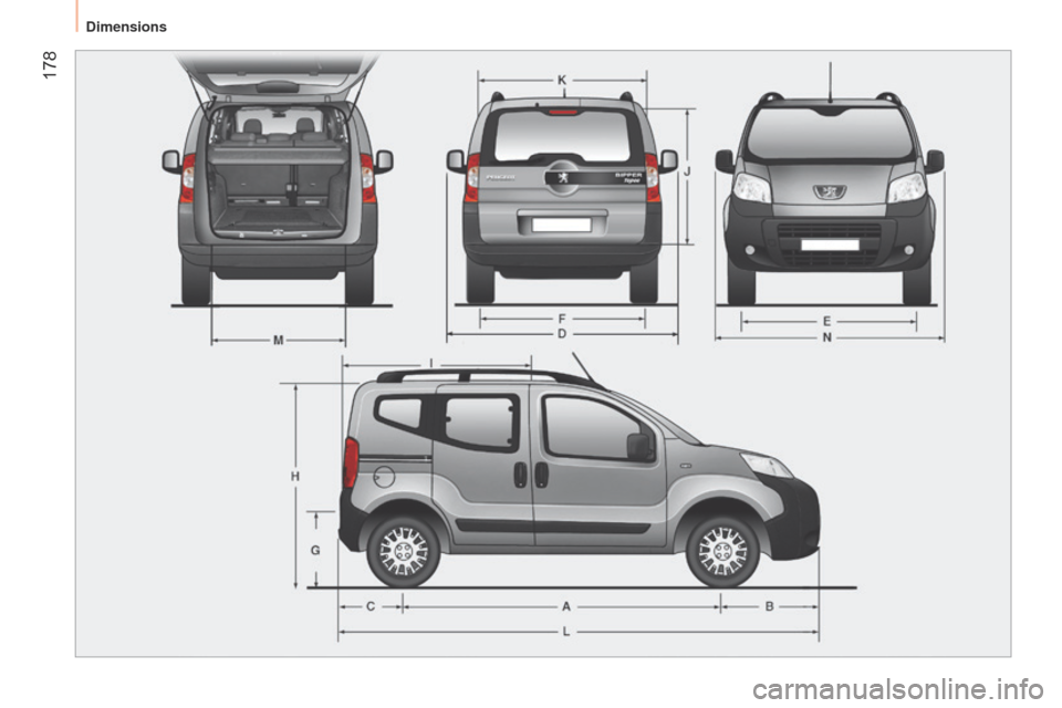 Peugeot Bipper 2015  Owners Manual  178
Bipper_en_Chap10_caracteristique_ed02-2014 
Dimensions  
