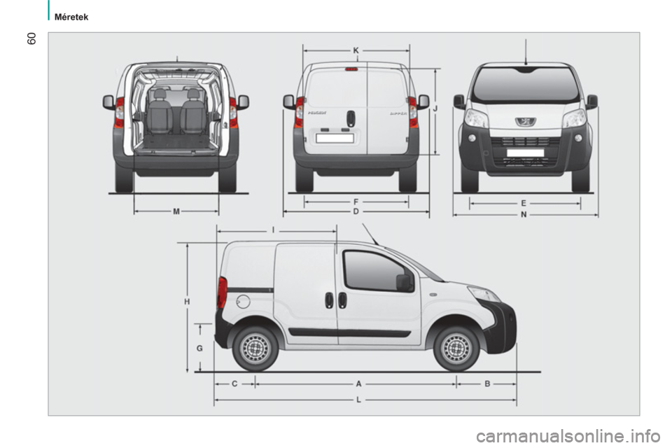Peugeot Bipper 2014  Kezelési útmutató (in Hungarian)  60
 
 
 
Méretek  
  