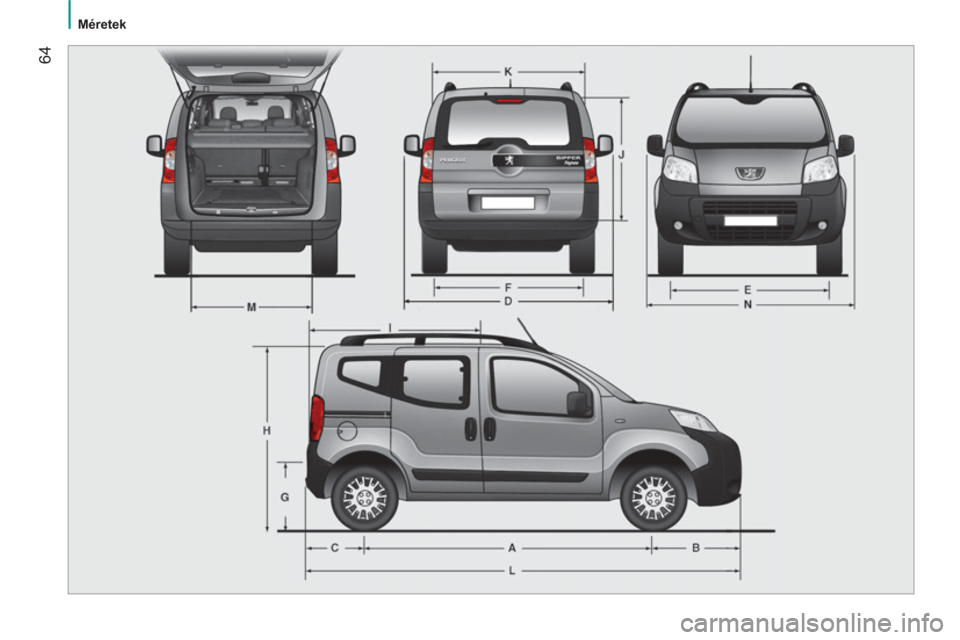 Peugeot Bipper 2014  Kezelési útmutató (in Hungarian)  64
 
 
 
Méretek  
  