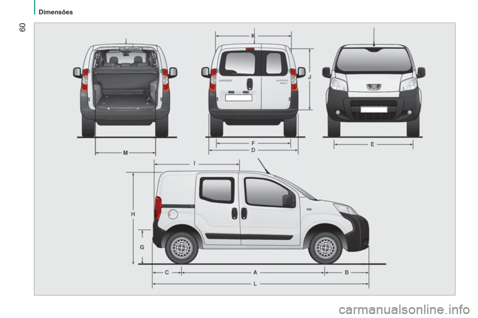 Peugeot Bipper 2011  Manual do proprietário (in Portuguese) 60
   
 
Dimensões  
  