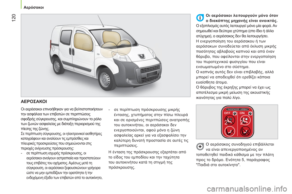 Peugeot Bipper 2011 Εγχειρίδιο χρήσης (in Greek) 12
0
Αερόσακοι
ΑΕΡΟΣΑΚΟΙ
Οι αερόσακοι επινοήθηκαν για να βελτιστοποιήσουν
την ασφάλεια των επιβατών Peugeot Bipper 2011 Εγχειρίδιο χρήσης (in Greek) 12
0
Αερόσακοι
ΑΕΡΟΣΑΚΟΙ
Οι αερόσακοι επινοήθηκαν για να βελτιστοποιήσουν
την ασφάλεια των επιβατών
